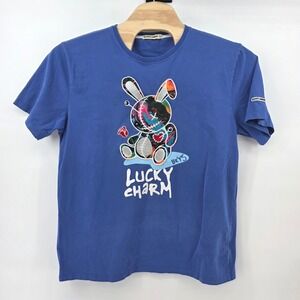 BKY Black Keys Lucky Charm Stitched T Shirt Blue Bunny Rabbit Print Mens 2XL